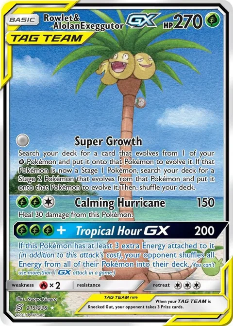 Rowlet & Alolan Exeggutor GX Alt Art #215/236 Holofoil Pokémon card from SM - Unified Minds