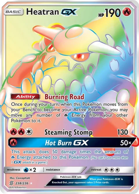Heatran GX Secret Rare #238/236 Holofoil Pokémon card from SM - Unified Minds