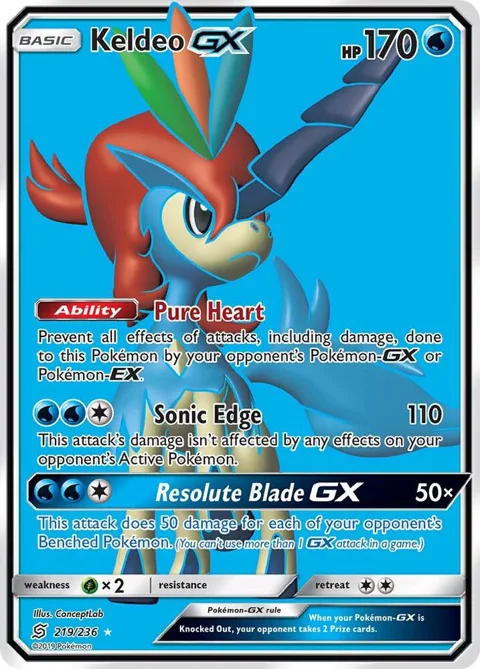 Keldeo GX Full Art #219/236 Holofoil Pokémon card from SM - Unified Minds