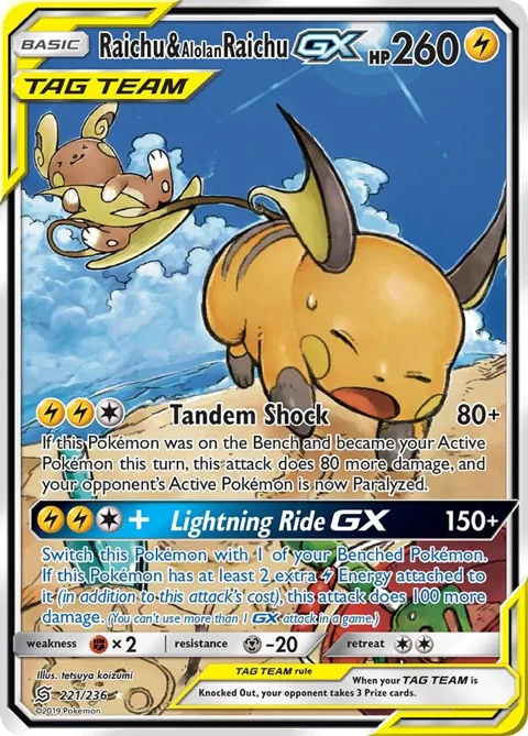 Raichu & Alolan Raichu GX Alt Art #221/236 Holofoil Pokémon card from SM - Unified Minds