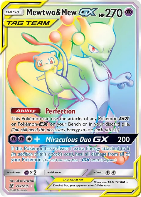 Mewtwo & Mew GX Secret Rare #242/236 Holofoil Pokémon card from SM - Unified Minds