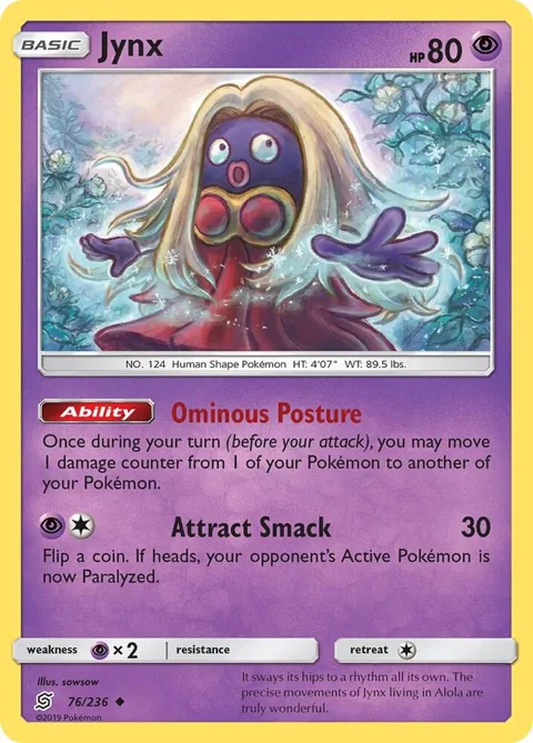 Jynx #76/236 Reverse Holofoil Pokémon card from SM - Unified Minds