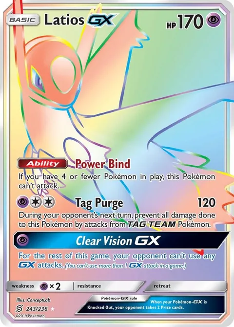Latios GX Secret Rare #243/236 Holofoil Pokémon card from SM - Unified Minds