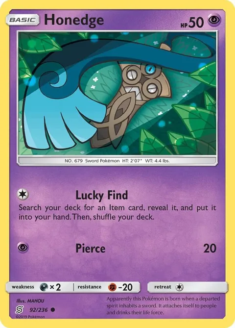 Honedge 92 #92/236 Pokémon card from SM - Unified Minds