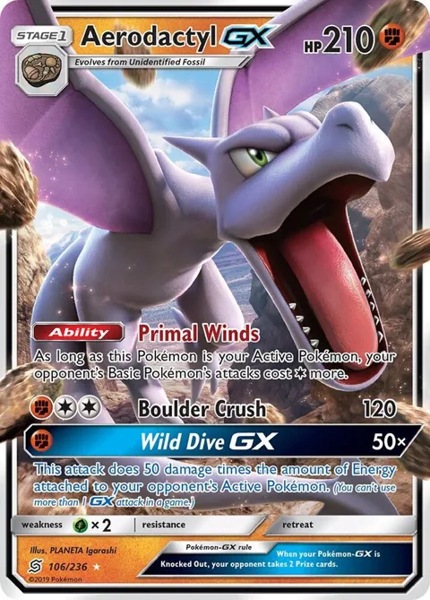Aerodactyl GX #106/236 Holofoil Pokémon card from SM - Unified Minds