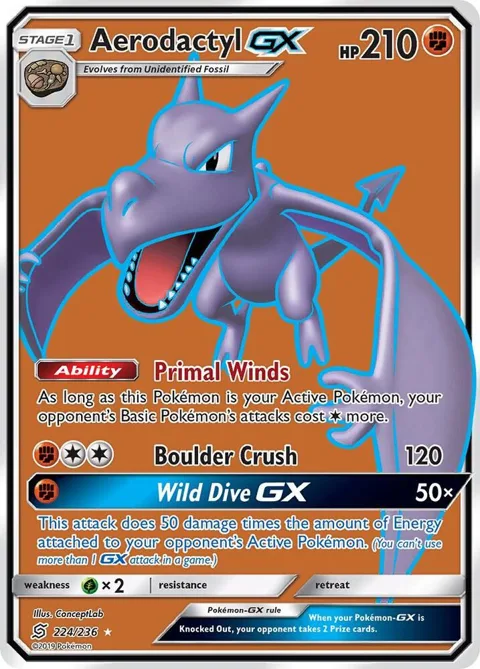 Aerodactyl GX Full Art #224/236 Holofoil Pokémon card from SM - Unified Minds