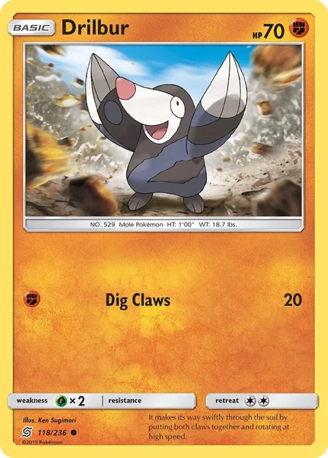 Drilbur #118/236 Reverse Holofoil Pokémon card from SM - Unified Minds