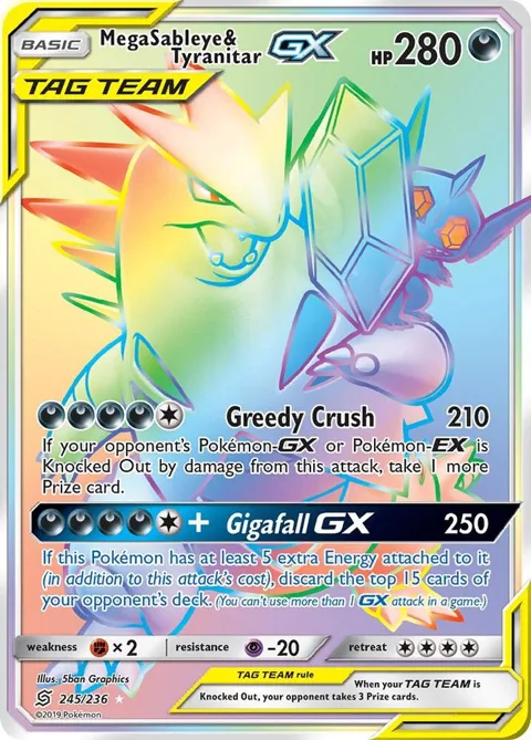 Mega Sableye & Tyranitar GX Secret Rare #245/236 Holofoil Pokémon card from SM - Unified Minds