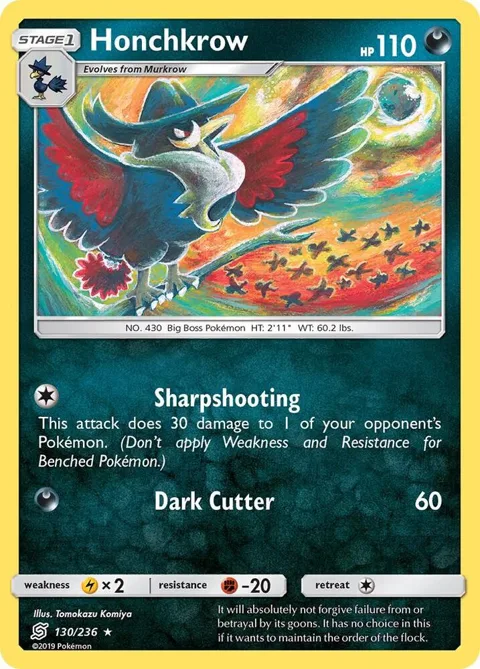Honchkrow #130/236 Reverse Holofoil Pokémon card from SM - Unified Minds