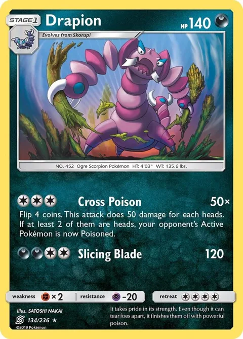Drapion #134/236 Reverse Holofoil Pokémon card from SM - Unified Minds
