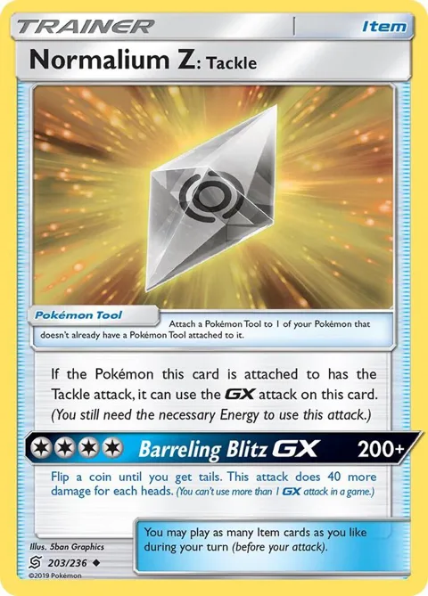 Normalium Z: Tackle #203/236 Pokémon card from SM - Unified Minds