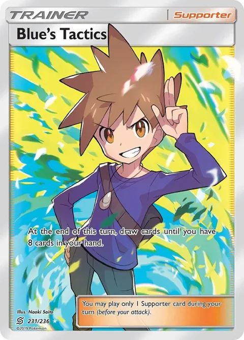 Blue's Tactics Full Art #231/236 Holofoil Pokémon card from SM - Unified Minds