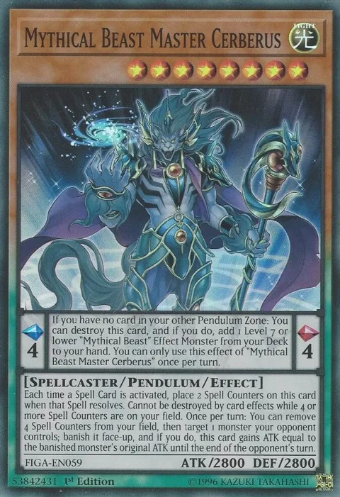 Mythical Beast Master Cerberus FIGA-EN059 Yu-Gi-Oh card from Fists of the Gadgets