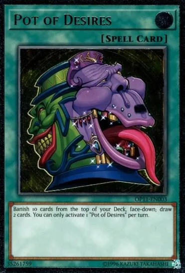 Pot of Desires Ultimate Rare OP11-EN003 Yu-Gi-Oh card from OTS Tournament Pack 11