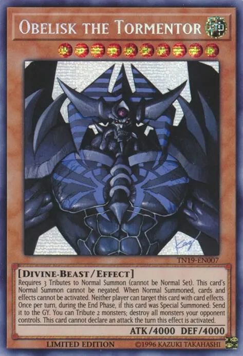 Obelisk the Tormentor TN19-EN007 Yu-Gi-Oh card from 2019 Gold Sarcophagus Tin