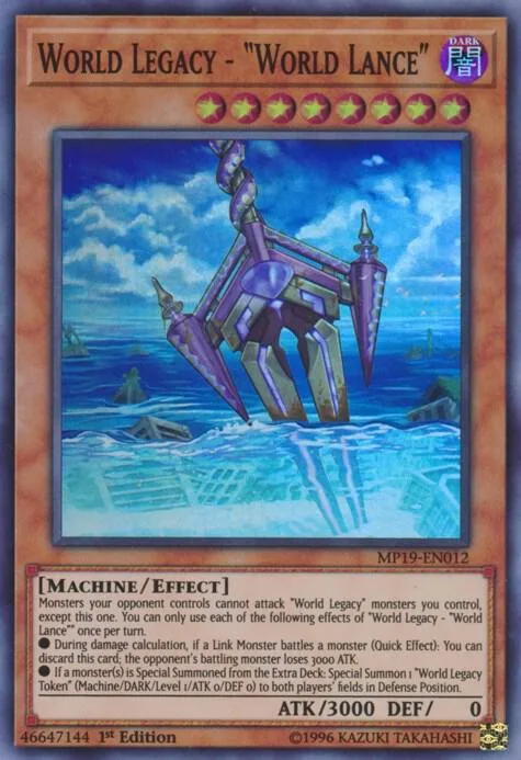 World Legacy - "World Lance" MP19-EN012 Yu-Gi-Oh card from 2019 Gold Sarcophagus Tin Mega Pack