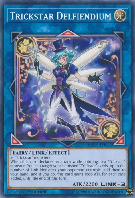Trickstar Delfiendium MP19-EN023 Yu-Gi-Oh card from 2019 Gold Sarcophagus Tin Mega Pack