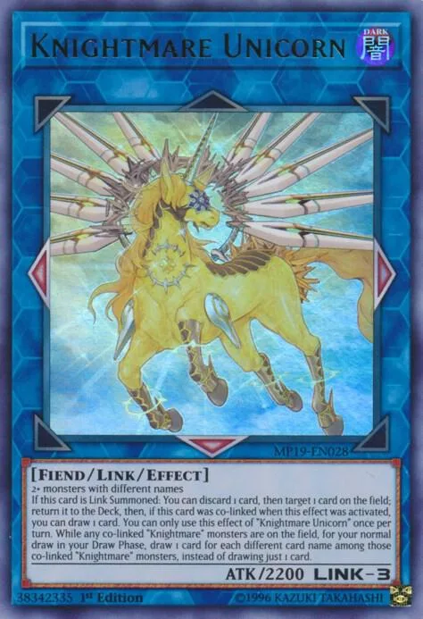 Knightmare Unicorn MP19-EN028 Yu-Gi-Oh card from 2019 Gold Sarcophagus Tin Mega Pack