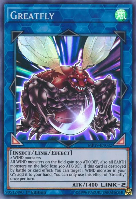 Greatfly MP19-EN032 Yu-Gi-Oh card from 2019 Gold Sarcophagus Tin Mega Pack