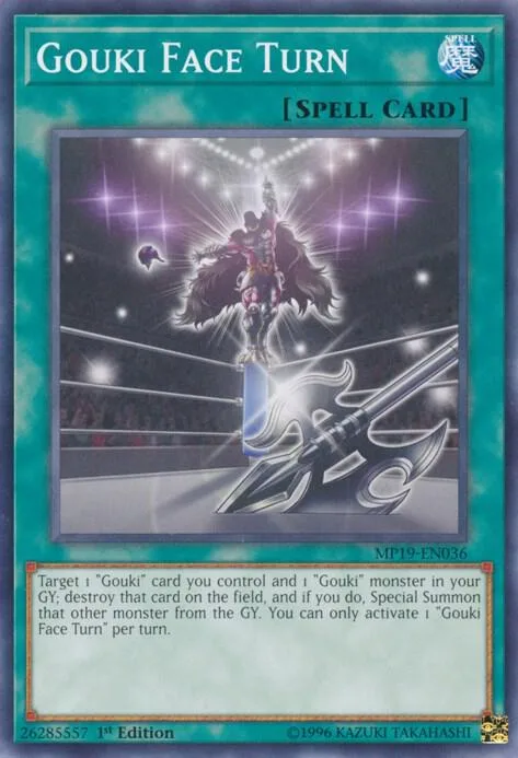 Gouki Face Turn MP19-EN036 Yu-Gi-Oh card from 2019 Gold Sarcophagus Tin Mega Pack