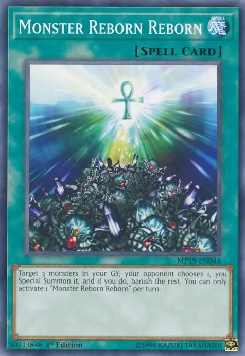 Monster Reborn Reborn MP19-EN044 Yu-Gi-Oh card from 2019 Gold Sarcophagus Tin Mega Pack