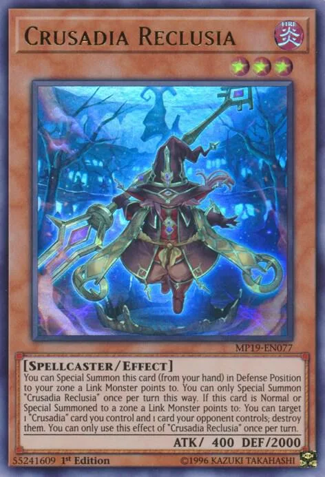 Crusadia Reclusia MP19-EN077 Yu-Gi-Oh card from 2019 Gold Sarcophagus Tin Mega Pack