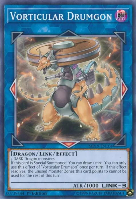 Vorticular Drumgon MP19-EN104 Yu-Gi-Oh card from 2019 Gold Sarcophagus Tin Mega Pack