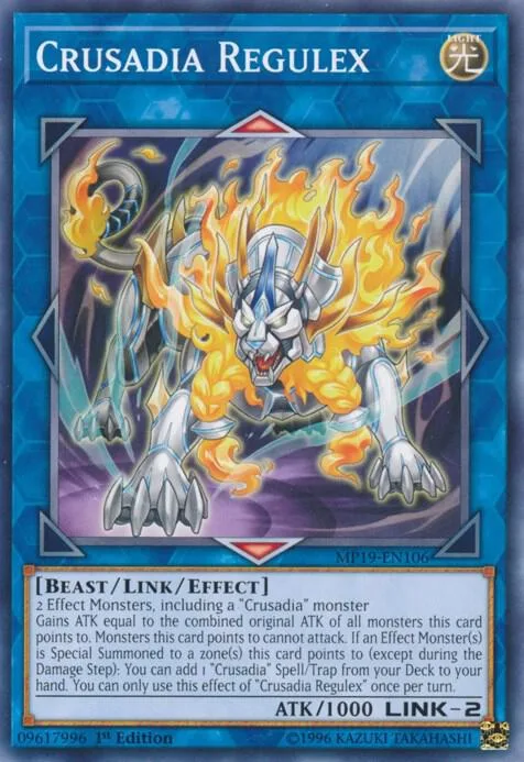 Crusadia Regulex MP19-EN106 Yu-Gi-Oh card from 2019 Gold Sarcophagus Tin Mega Pack