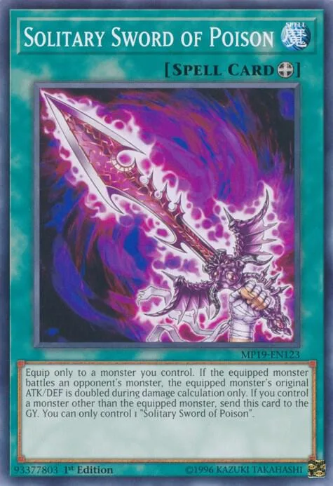 Solitary Sword of Poison MP19-EN123 Yu-Gi-Oh card from 2019 Gold Sarcophagus Tin Mega Pack