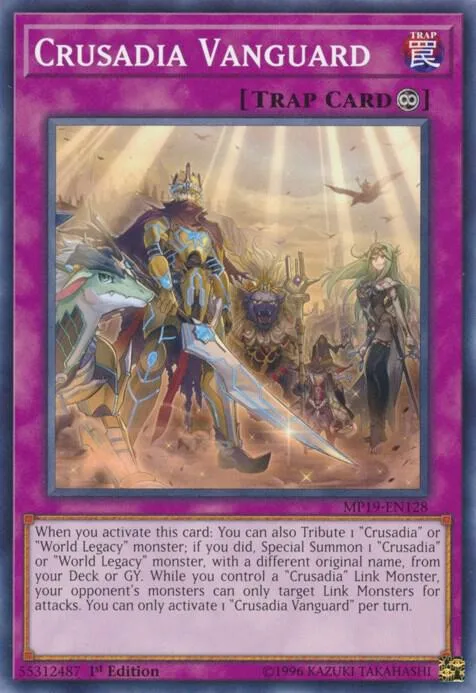 Crusadia Vanguard MP19-EN128 Yu-Gi-Oh card from 2019 Gold Sarcophagus Tin Mega Pack