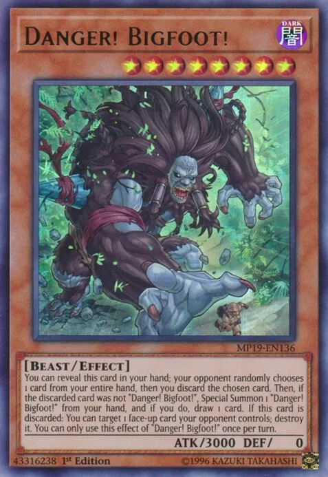 Danger! Bigfoot! MP19-EN136 Yu-Gi-Oh card from 2019 Gold Sarcophagus Tin Mega Pack