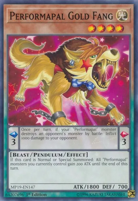 Performapal Gold Fang MP19-EN147 Yu-Gi-Oh card from 2019 Gold Sarcophagus Tin Mega Pack