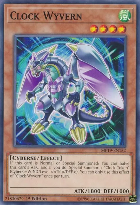Clock Wyvern MP19-EN152 Yu-Gi-Oh card from 2019 Gold Sarcophagus Tin Mega Pack