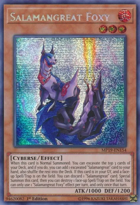 Salamangreat Foxy MP19-EN154 Yu-Gi-Oh card from 2019 Gold Sarcophagus Tin Mega Pack