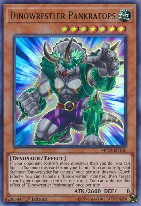 Dinowrestler Pankratops MP19-EN160 Yu-Gi-Oh card from 2019 Gold Sarcophagus Tin Mega Pack
