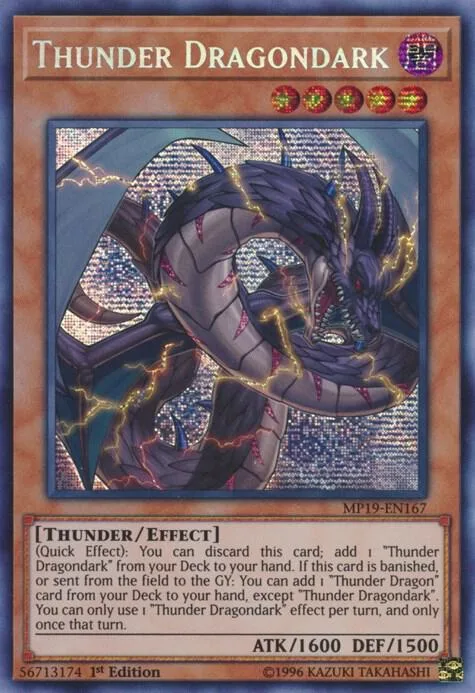 Thunder Dragondark MP19-EN167 1st Edition Yu-Gi-Oh card from 2019 Gold Sarcophagus Tin Mega Pack