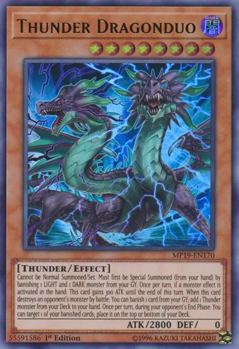 Thunder Dragonduo MP19-EN170 Yu-Gi-Oh card from 2019 Gold Sarcophagus Tin Mega Pack