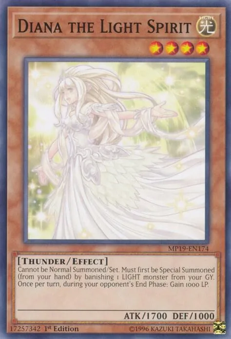 Diana the Light Spirit MP19-EN174 Yu-Gi-Oh card from 2019 Gold Sarcophagus Tin Mega Pack