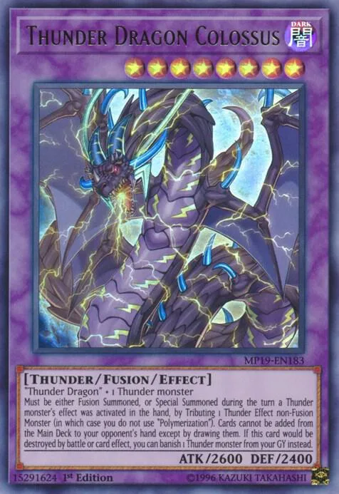 Thunder Dragon Colossus MP19-EN183 1st Edition Yu-Gi-Oh card from 2019 Gold Sarcophagus Tin Mega Pack
