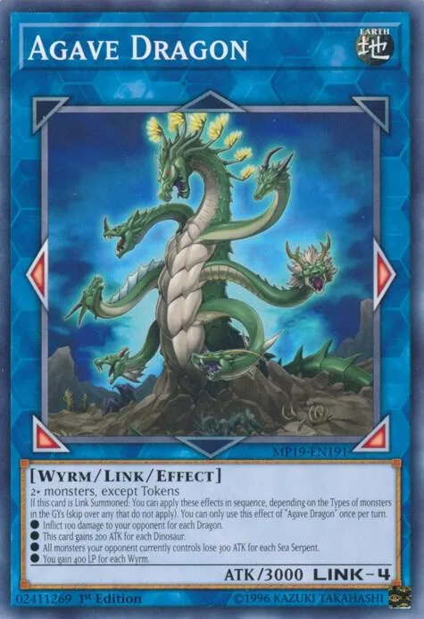 Agave Dragon MP19-EN191 Yu-Gi-Oh card from 2019 Gold Sarcophagus Tin Mega Pack