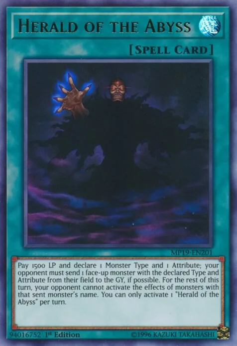 Herald of the Abyss MP19-EN201 Yu-Gi-Oh card from 2019 Gold Sarcophagus Tin Mega Pack