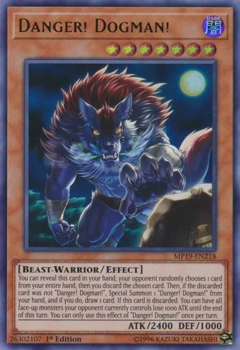 Danger! Dogman! MP19-EN218 Yu-Gi-Oh card from 2019 Gold Sarcophagus Tin Mega Pack