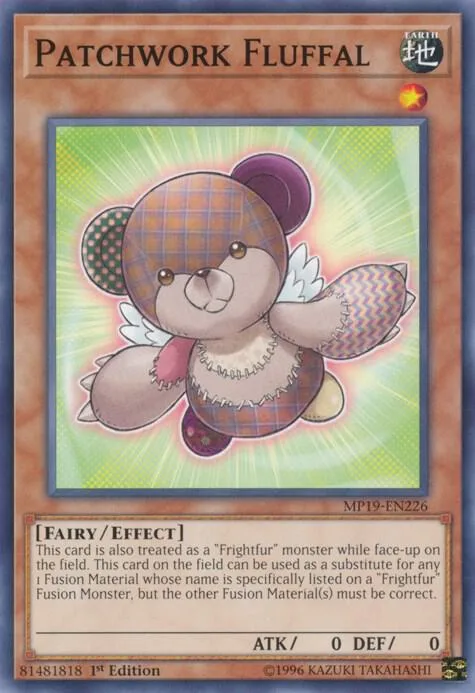Patchwork Fluffal MP19-EN226 Yu-Gi-Oh card from 2019 Gold Sarcophagus Tin Mega Pack