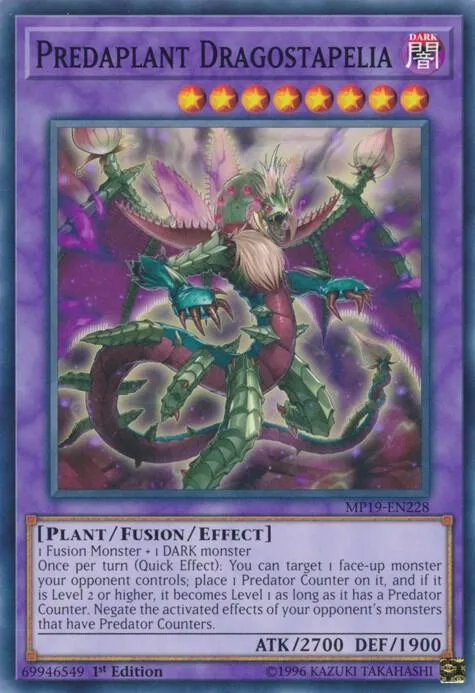 Predaplant Dragostapelia MP19-EN228 Yu-Gi-Oh card from 2019 Gold Sarcophagus Tin Mega Pack