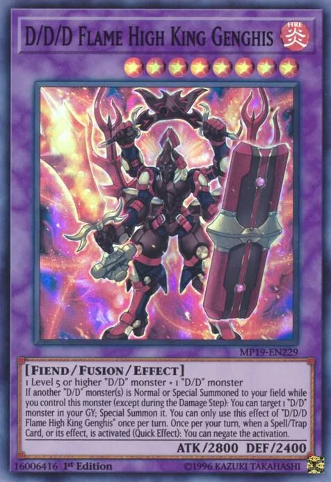 D/D/D Flame High King Genghis MP19-EN229 Yu-Gi-Oh card from 2019 Gold Sarcophagus Tin Mega Pack