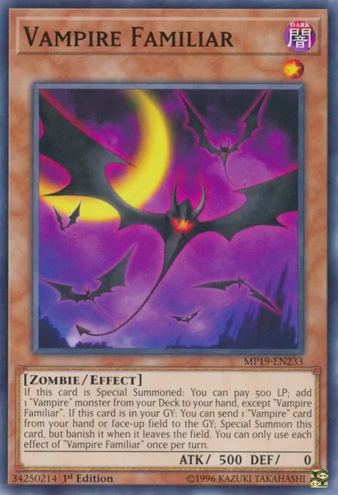 Vampire Familiar MP19-EN233 Yu-Gi-Oh card from 2019 Gold Sarcophagus Tin Mega Pack