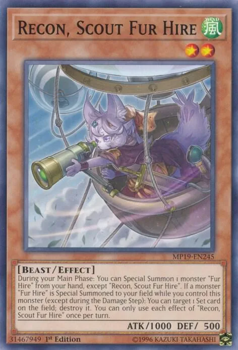Recon, Scout Fur Hire MP19-EN245 Yu-Gi-Oh card from 2019 Gold Sarcophagus Tin Mega Pack