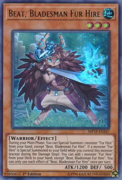 Beat, Bladesman Fur Hire MP19-EN247 Unlimited Yu-Gi-Oh card from 2019 Gold Sarcophagus Tin Mega Pack