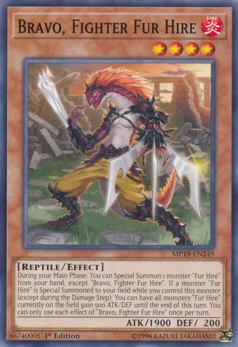 Bravo, Fighter Fur Hire MP19-EN249 Yu-Gi-Oh card from 2019 Gold Sarcophagus Tin Mega Pack