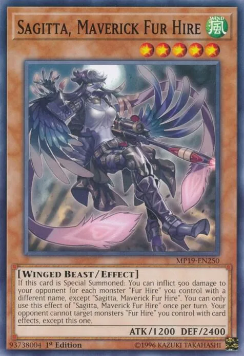 Sagitta, Maverick Fur Hire MP19-EN250 Yu-Gi-Oh card from 2019 Gold Sarcophagus Tin Mega Pack
